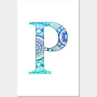 Mandala Letter Capital P Blue Posters and Art